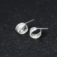 Sterling Silver Stud Earring, 925 Sterling Silver, Feather, plated, fashion jewelry & for woman, 7mm 
