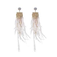 Fashion Feather Earring , Zinc Alloy, with Ostrich Feather, plated, fashion jewelry & for woman & with rhinestone nickel, lead & cadmium free 