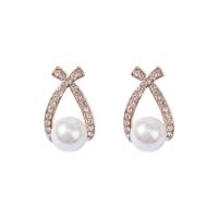 Stainless Steel Cubic Zirconia Stud Earring, with Plastic Pearl, plated, fashion jewelry & for woman & with rhinestone nickel, lead & cadmium free 