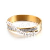 Stainless Steel Bangle, with Rhinestone Clay Pave & Plastic Pearl, plated, for woman 12mm, Inner Approx 