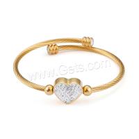 Stainless Steel Bangle, Heart, plated, adjustable & micro pave cubic zirconia & for woman 14mm, Inner Approx 59mm 