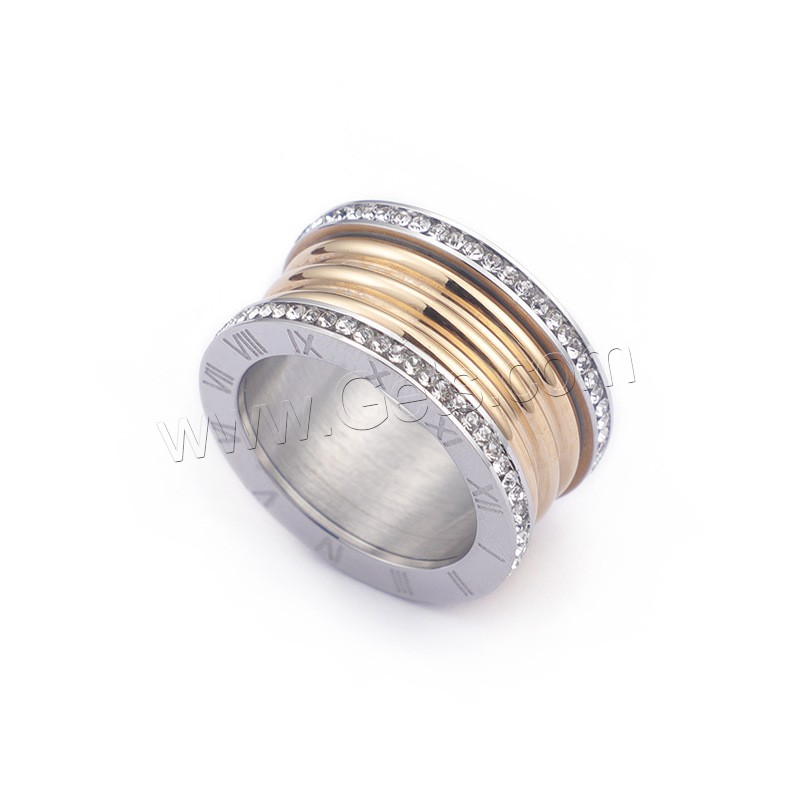 Cubic Zirconia anillo de dedo de acero inoxidable, chapado, diverso tamaño para la opción & micro arcilla de zirconia cúbica & para mujer, más colores para la opción, 12mm, Vendido por Sarta