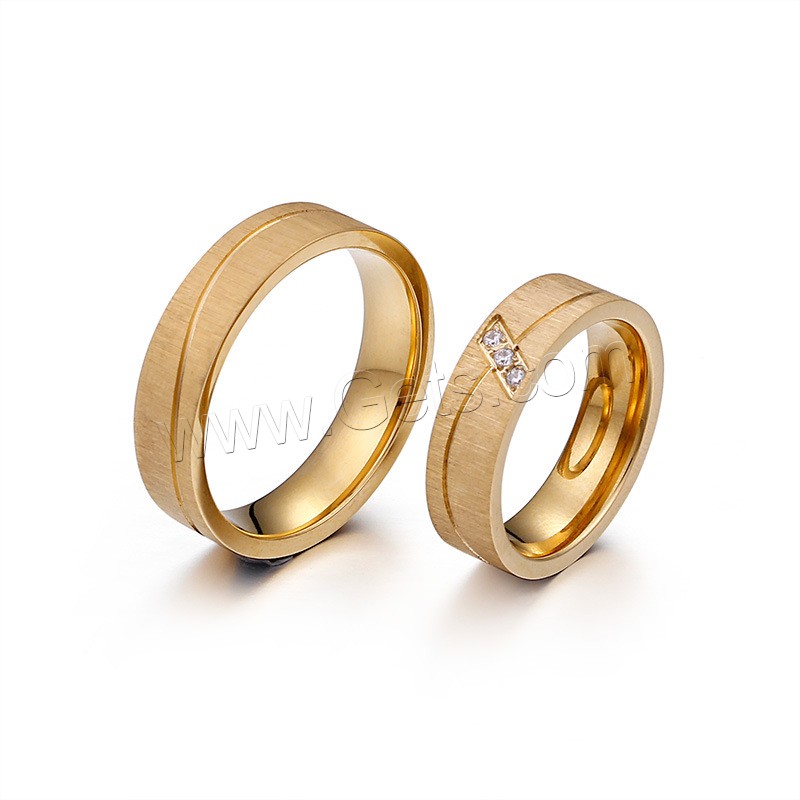 Cubic Zirconia anillo de dedo de acero inoxidable, chapado en color dorado, diverso tamaño para la opción & micro arcilla de zirconia cúbica & para la pareja, más colores para la opción, 6mm, Vendido por UD