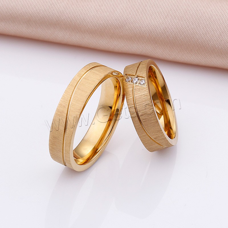 Cubic Zirconia anillo de dedo de acero inoxidable, chapado en color dorado, diverso tamaño para la opción & micro arcilla de zirconia cúbica & para la pareja, más colores para la opción, 6mm, Vendido por UD