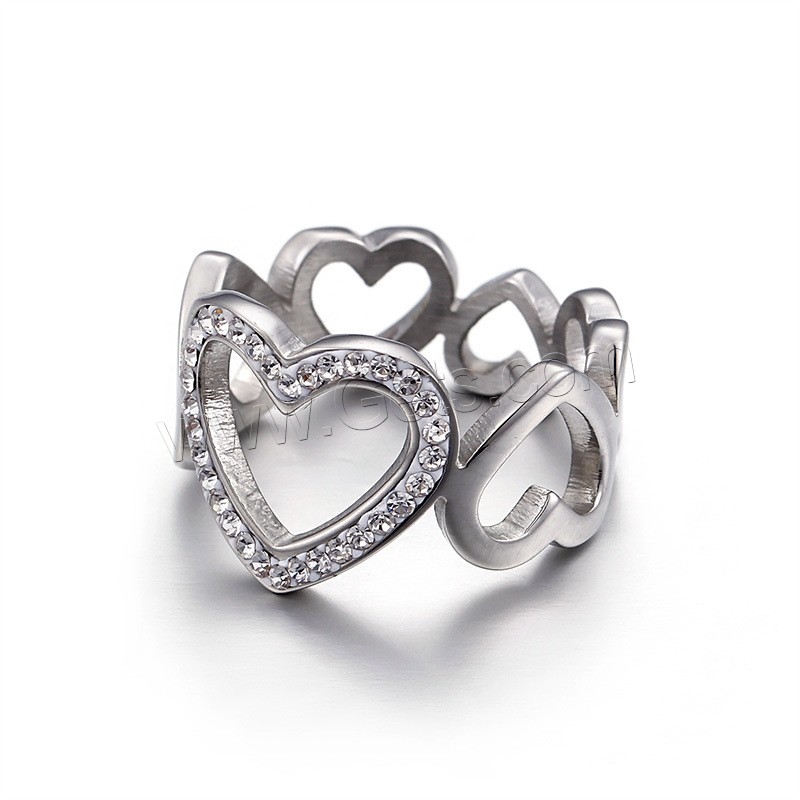 Cubic Zirconia anillo de dedo de acero inoxidable, Corazón, chapado, diverso tamaño para la opción & micro arcilla de zirconia cúbica & para mujer, más colores para la opción, 13mm, Vendido por UD