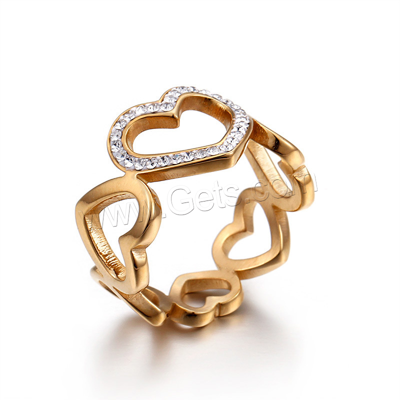 Cubic Zirconia anillo de dedo de acero inoxidable, Corazón, chapado, diverso tamaño para la opción & micro arcilla de zirconia cúbica & para mujer, más colores para la opción, 13mm, Vendido por UD