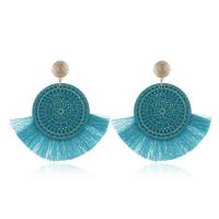 Fashion Tassel Earring, Wood, zinc alloy post pin, gold color plated, for woman 