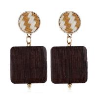Wood Earring, gold color plated, for woman, coffee color 