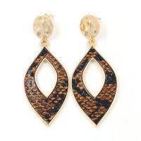 Plastic Pearl Zinc Alloy Earring, with PU Leather, plated, fashion jewelry & for woman nickel, lead & cadmium free, 55mm 