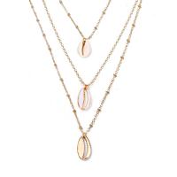 Fashion Multi Layer Necklace, Zinc Alloy, with 7cm extender chain, Shell, gold color plated, fashion jewelry & for woman & , golden, nickel, lead & cadmium free, 520+70mm,460+70mm,400+70mm,20mm,23mm,23mm 