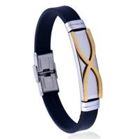 Silicone Stainless Steel Bracelets, with Silicone, Round, fashion jewelry & for man, 10mm .26 Inch 
