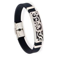Silicone Stainless Steel Bracelets, with Silicone, plated, fashion jewelry & for man .26 Inch 