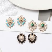 Plastic Pearl Zinc Alloy Earring, with Plastic Pearl, gold color plated, for woman & with rhinestone 35mm 
