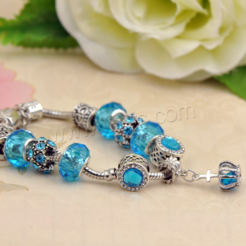 Zinc Alloy European Bracelets, with Plastic, plated, different size for choice & for woman & with rhinestone, blue, Sold By Strand