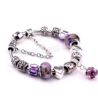 Zinc Alloy European Bracelets, with Lampwork & Brass, plated & for woman & with rhinestone, purple 