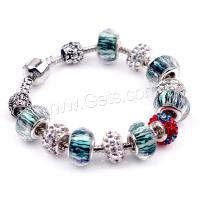 Zinc Alloy European Bracelets, with Lampwork & Brass, plated & for woman & with rhinestone, mixed colors 