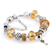 Zinc Alloy European Bracelets, with Lampwork, plated & for woman & with rhinestone, yellow 