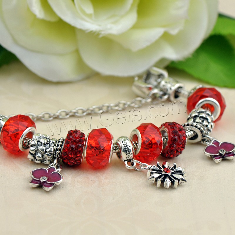 Zinc Alloy European Bracelets, with Lampwork, plated, different size for choice & for woman & with rhinestone, red, Sold By Strand