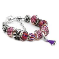 Zinc Alloy European Bracelets, with Lampwork & Brass, plated & for woman & with rhinestone, red 