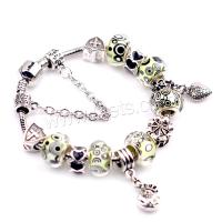 Zinc Alloy European Bracelets, with Lampwork & Brass, plated & for woman & with rhinestone, yellow 