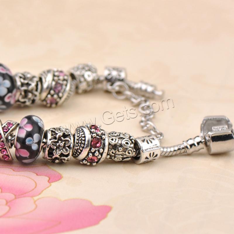 Zinc Alloy European Bracelets, with Lampwork, plated, different size for choice & for woman & with rhinestone, pink, Sold By Strand