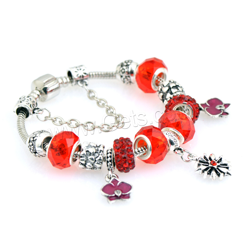 Zinc Alloy European Bracelets, with Lampwork, plated, different size for choice & for woman & with rhinestone, red, Sold By Strand