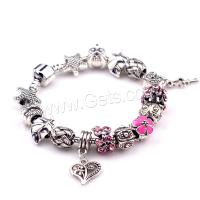 Zinc Alloy European Bracelets, with Brass, plated & for woman & enamel & with rhinestone, pink 