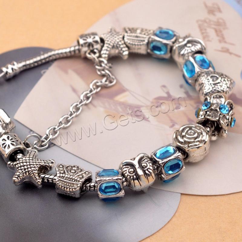 Zinc Alloy European Bracelets, with Brass, plated, different size for choice & for woman & with rhinestone, blue, Sold By Strand