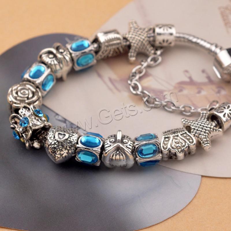 Zinc Alloy European Bracelets, with Brass, plated, different size for choice & for woman & with rhinestone, blue, Sold By Strand