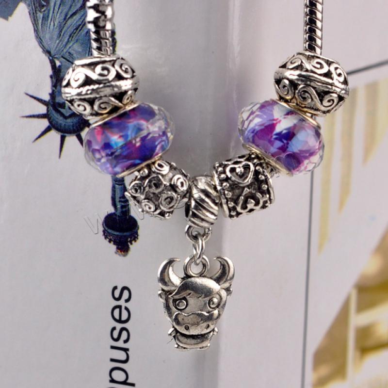 Zinc Alloy European Bracelets, with Lampwork, plated, different size for choice & for woman, purple, Sold By Strand