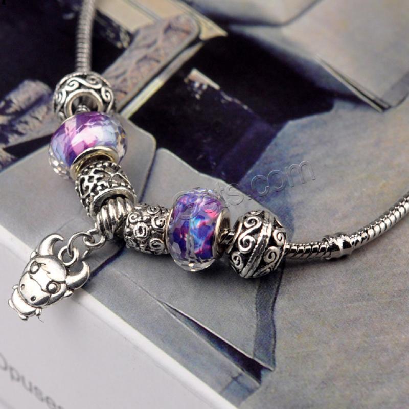 Zinc Alloy European Bracelets, with Lampwork, plated, different size for choice & for woman, purple, Sold By Strand
