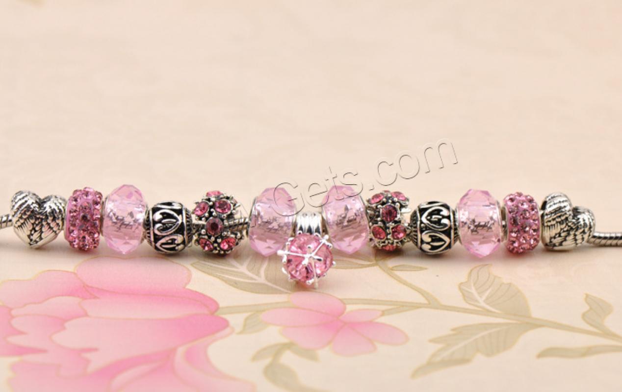 Zinc Alloy European Bracelets, with Lampwork, plated, different size for choice & for woman & with rhinestone, pink, Sold By Strand