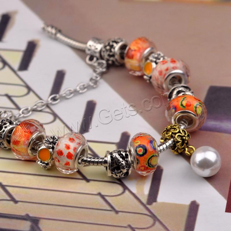 Zinc Alloy European Bracelets, with Lampwork & Brass, plated, different size for choice & for woman, reddish orange, Sold By Strand