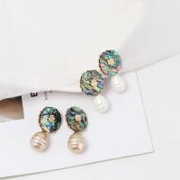 Abalone Shell Earring, Zinc Alloy, with Abalone Shell & Plastic Pearl, gold color plated, for woman 