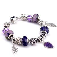 Zinc Alloy European Bracelets, with Lampwork & Brass, plated & for woman, purple 