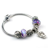Zinc Alloy European Bracelets, with Lampwork, plated & for woman, purple 