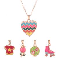 Enamel Stainless Steel Jewelry Sets, pendant & necklace, with 2.4inch extender chain, rose gold color plated, 5 pieces & for children & oval chain     Approx 15.7 Inch 