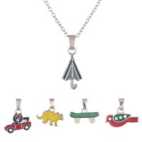Enamel Stainless Steel Jewelry Sets, pendant & necklace, with 2.3inch extender chain, 5 pieces & for children & oval chain, original color     Approx 15.7 Inch 