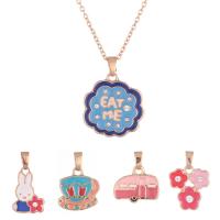 Enamel Stainless Steel Jewelry Sets, pendant & necklace, with 2.3inch extender chain, rose gold color plated, 5 pieces & for children & oval chain     Approx 15.7 Inch 