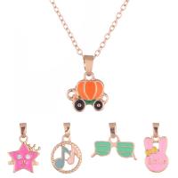 Enamel Stainless Steel Jewelry Sets, rose gold color plated, 5 pieces & for children & oval chain    Approx 15.7 Inch 