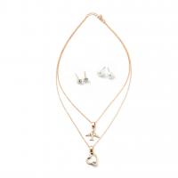 Fashion Zinc Alloy Jewelry Sets, Stud Earring & necklace, with Glass Pearl, gold color plated, cross chain & micro pave cubic zirconia & for woman  7mm,9mm Approx 15.4 Inch 