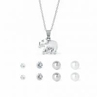 Cubic Zirconia Zinc Alloy Jewelry Sets, with Glass Pearl, silver color plated, 5 pieces & oval chain & micro pave cubic zirconia & for woman 7mm,8mm,9mm,10mm Approx 17.7 Inch 