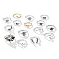 aleación de zinc Anillo Set, anillo de dedo, chapado, 15 piezas & Joyería & para mujer, libre de níquel, plomo & cadmio, Vendido por Set