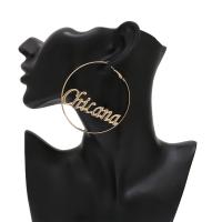 Mode Eisen Prise Kreis Ohrringe, Eisen Stecker, rund, plattiert, mit Brief Muster, keine, verkauft von Paar