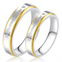 Couple Finger Rings, Titanium Steel, Heart, plated & with letter pattern, mixed colors 