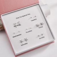 Brass Stud Earring Set, silver color plated, 7 pieces & micro pave cubic zirconia & for woman 