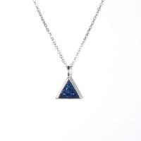 Sterling Silver Jewelry Necklace, 925 Sterling Silver, with Resin, with 2.4inch extender chain, Triangle, platinum plated, oval chain & for woman, blue Approx 18.5 Inch 