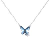 Cubic Zircon Micro Pave Sterling Silver Necklace, 925 Sterling Silver, with 2.4inch extender chain, Butterfly, platinum plated, oval chain & micro pave cubic zirconia & for woman, blue Approx 17.7 Inch 