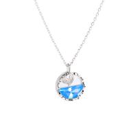 Cubic Zirconia Micro Pave Sterling Silver Necklace, 925 Sterling Silver, with 2.4inch extender chain, platinum plated, oval chain & micro pave cubic zirconia & for woman, blue Approx 17.7 Inch 