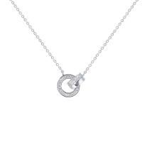 Cubic Zircon Micro Pave Sterling Silver Necklace, 925 Sterling Silver, platinum plated, rolo chain & micro pave cubic zirconia & for woman Approx 17.7 Inch 